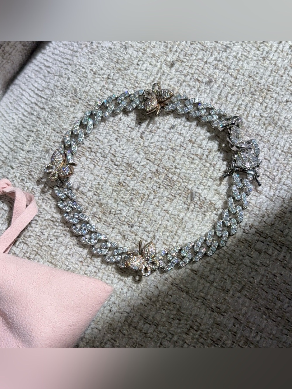Pavé Butterfly Cuban Link Bracelet - White Gold Tone